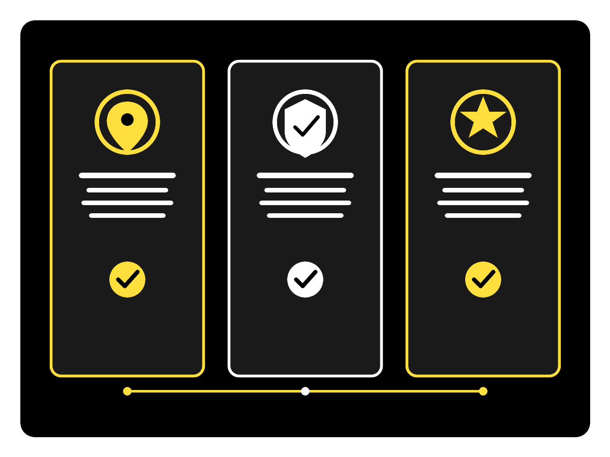 Simple comparison of three contractor evaluation factors: local presence, insurance coverage, and manufacturer certifications