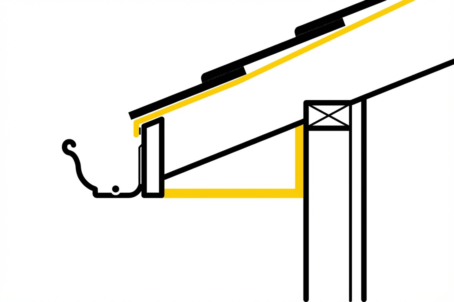 Cross-section diagram of a roof eave showing fascia soffit drip edge and rafter tails for Mid-Missouri homes