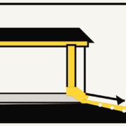 Downspout extension carrying roof runoff down slope and away from a home foundation