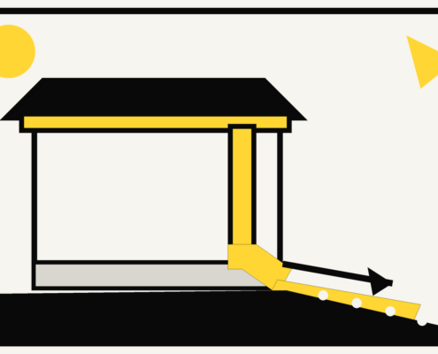Downspout extension carrying roof runoff down slope and away from a home foundation
