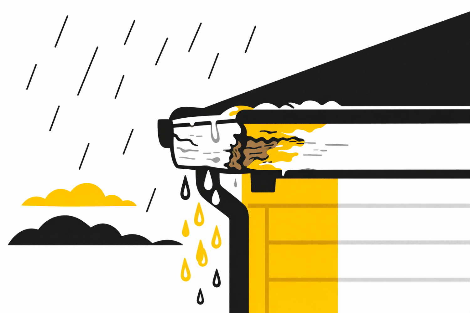 Damaged fascia and gutter attachment showing why a gutter can pull away after heavy rain