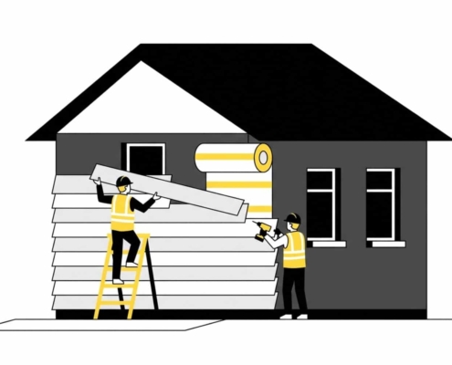 Siding installation crew working through the exterior replacement process on a home