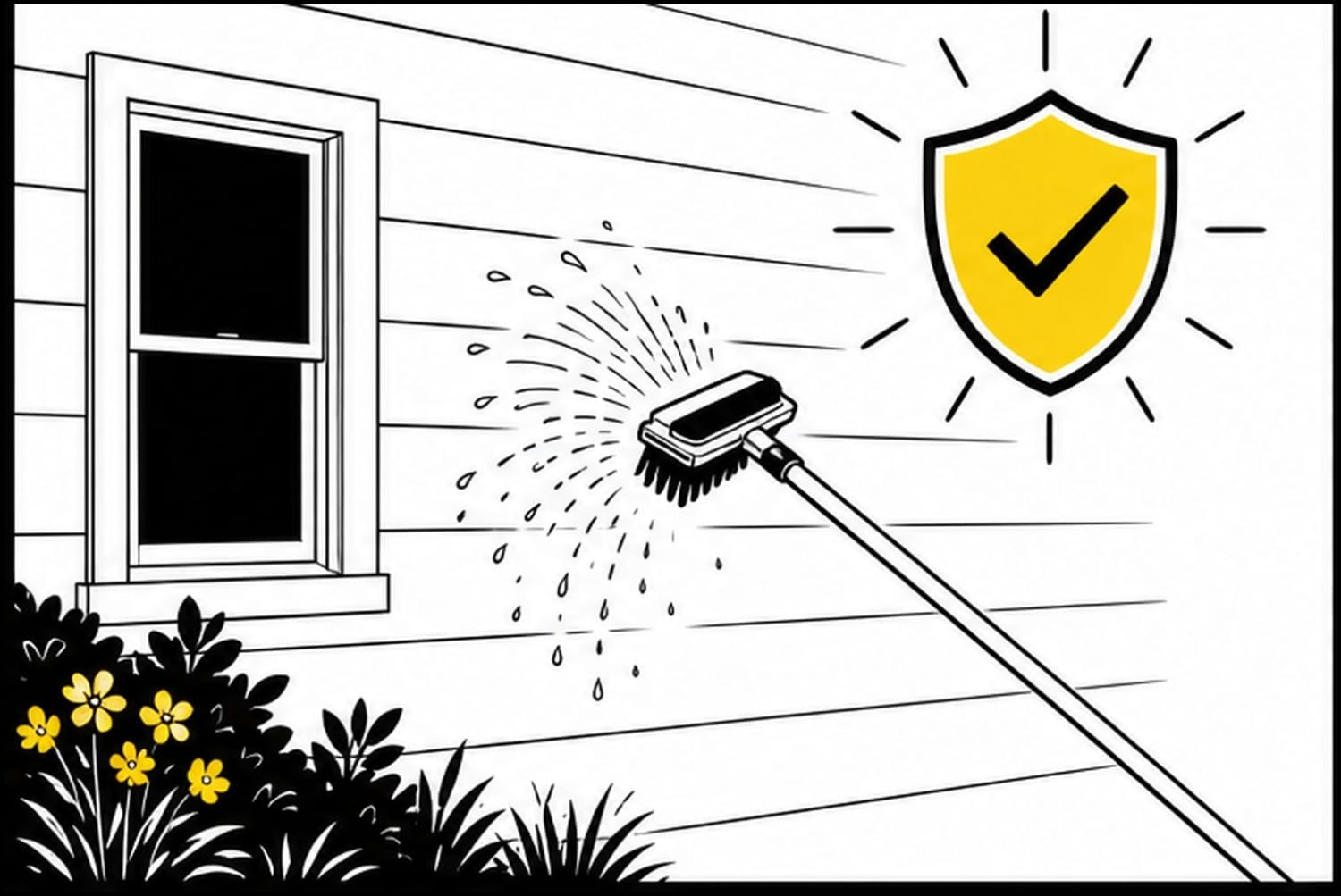 Flat illustration of fiber-cement siding maintenance on a Missouri home