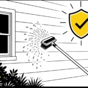 Flat illustration of fiber-cement siding maintenance on a Missouri home