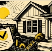 Vintage-style illustration of a well-kept house exterior and siding contractor checklist