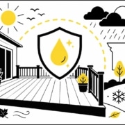 Flat illustration of a protected Missouri deck with seasonal weather elements