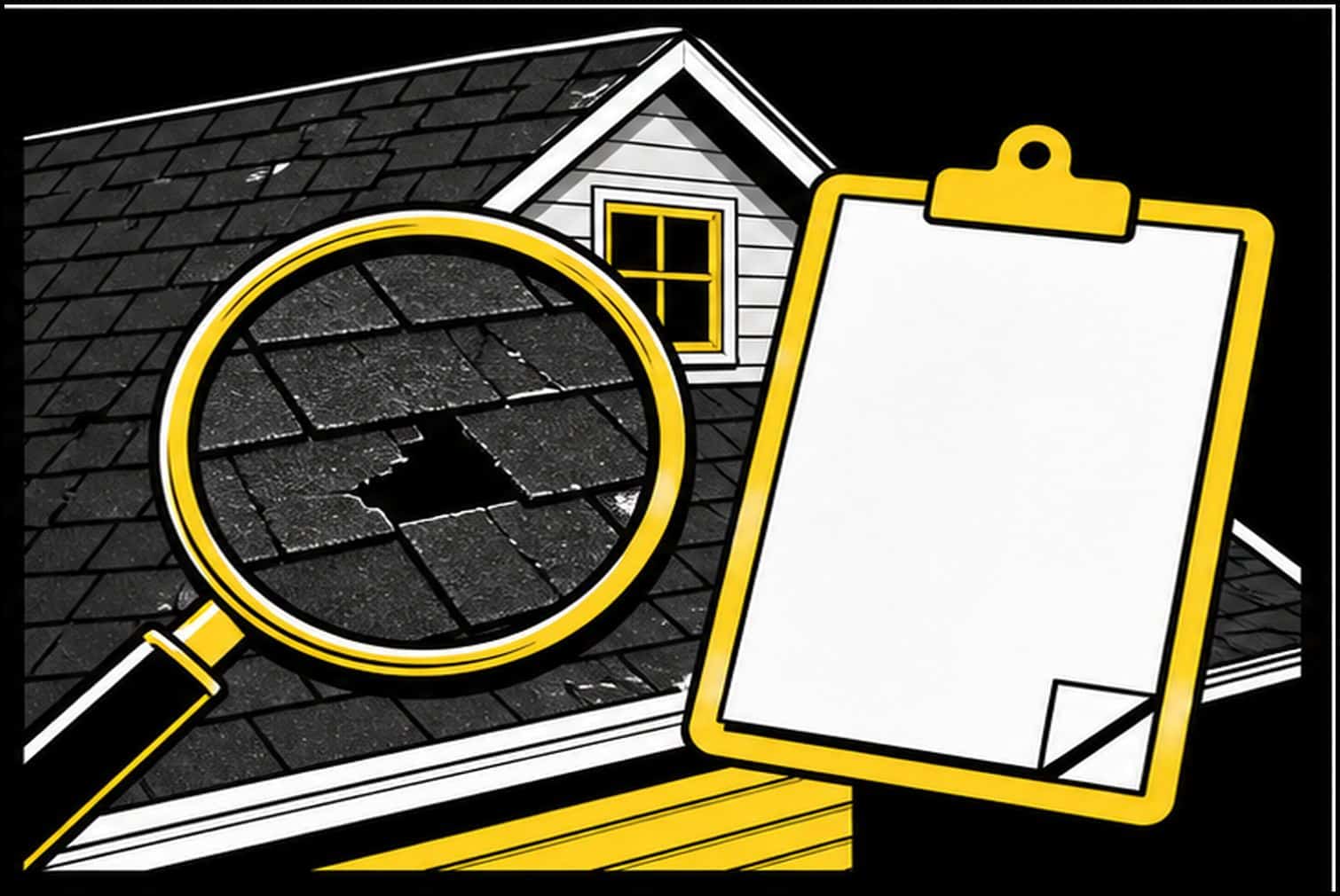 Bold flat illustration of a Missouri roof inspection report