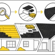 Flat illustration of a Missouri home roof replacement process