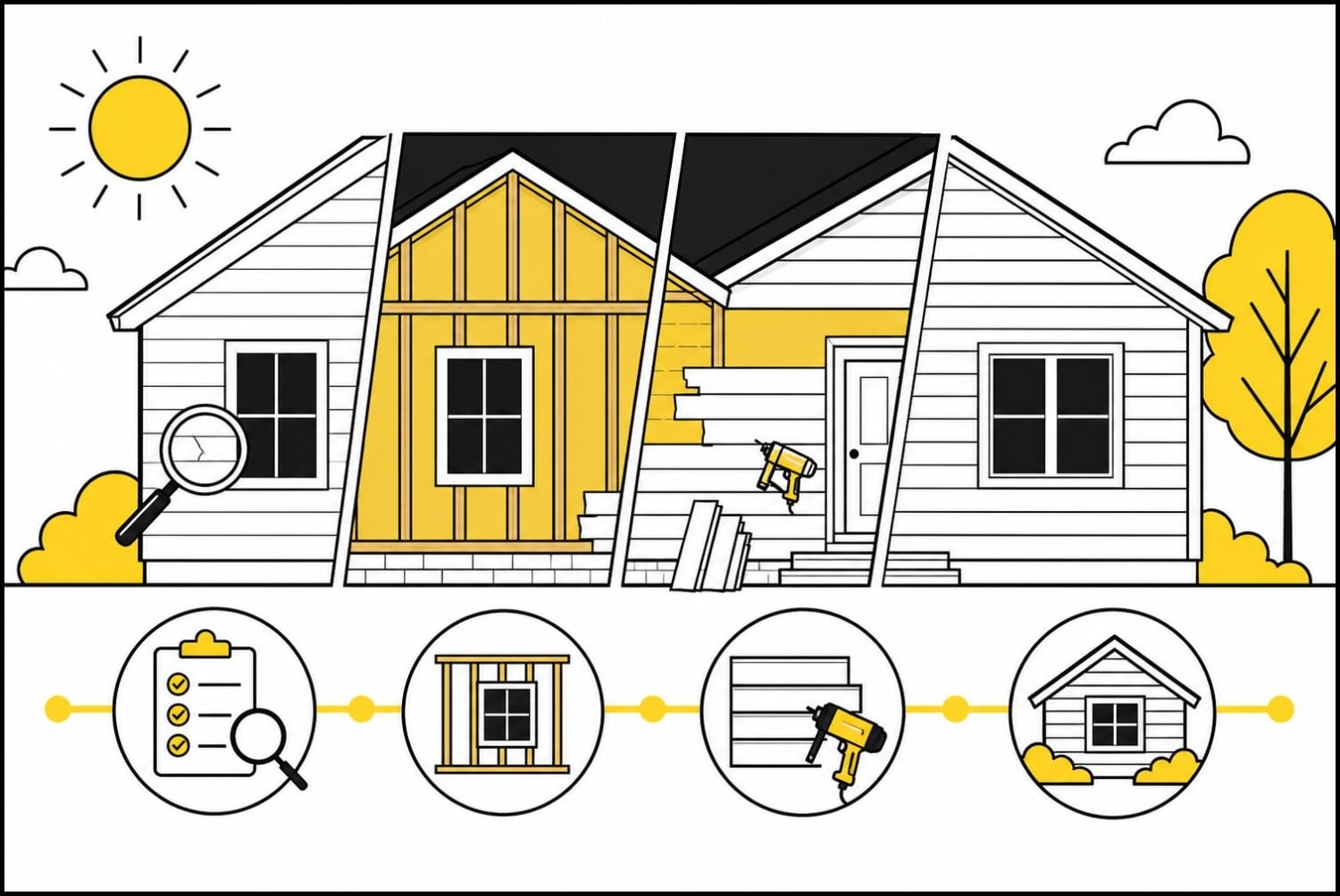 Flat illustration of a Missouri home siding replacement timeline