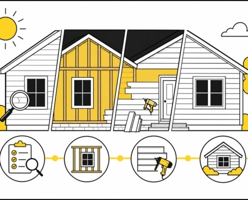 Flat illustration of a Missouri home siding replacement timeline