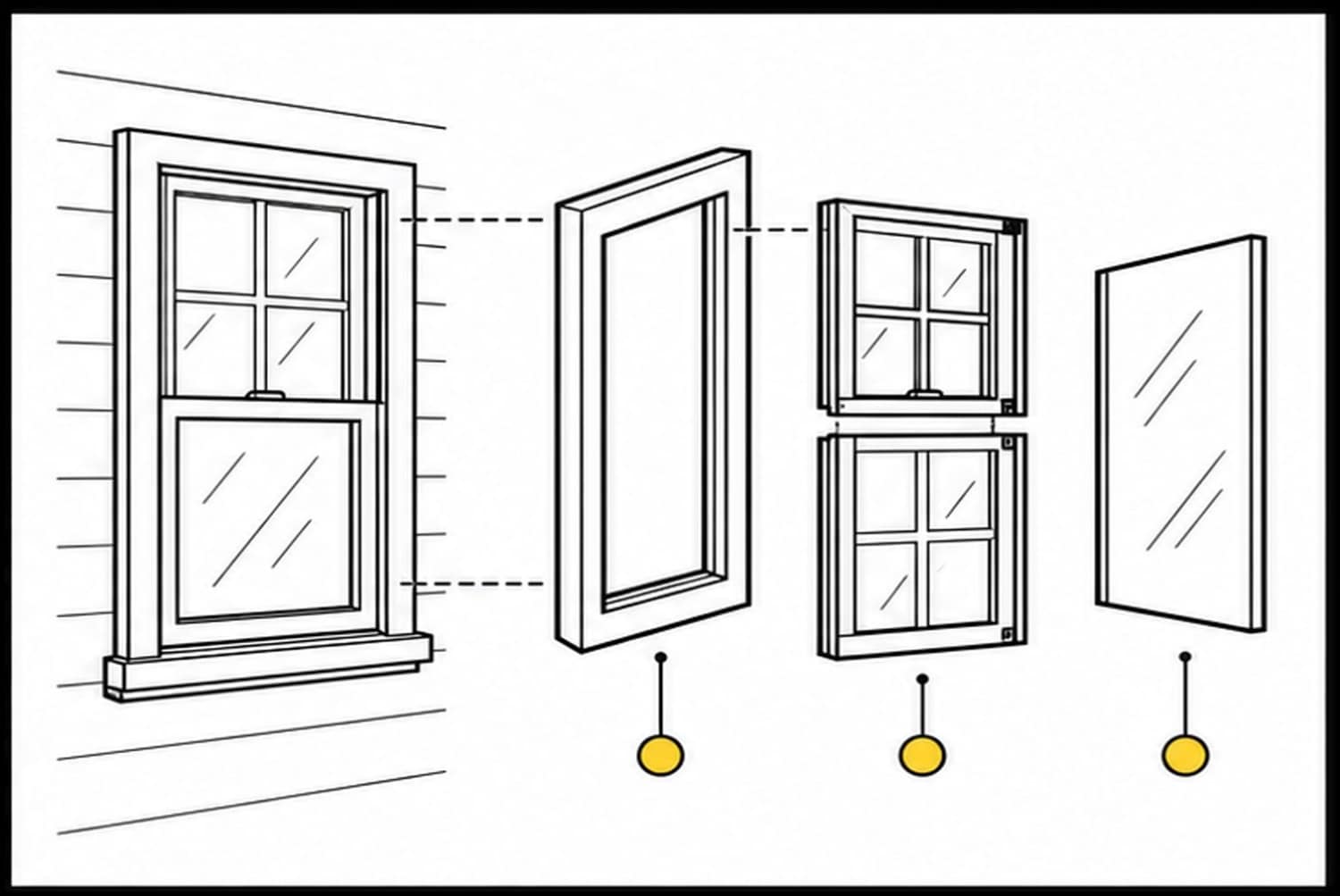 Flat illustration of window frame sash and glass components