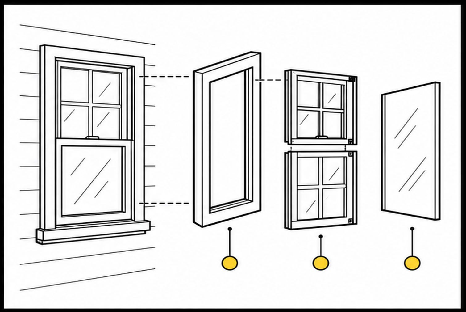 Flat illustration of window frame sash and glass components