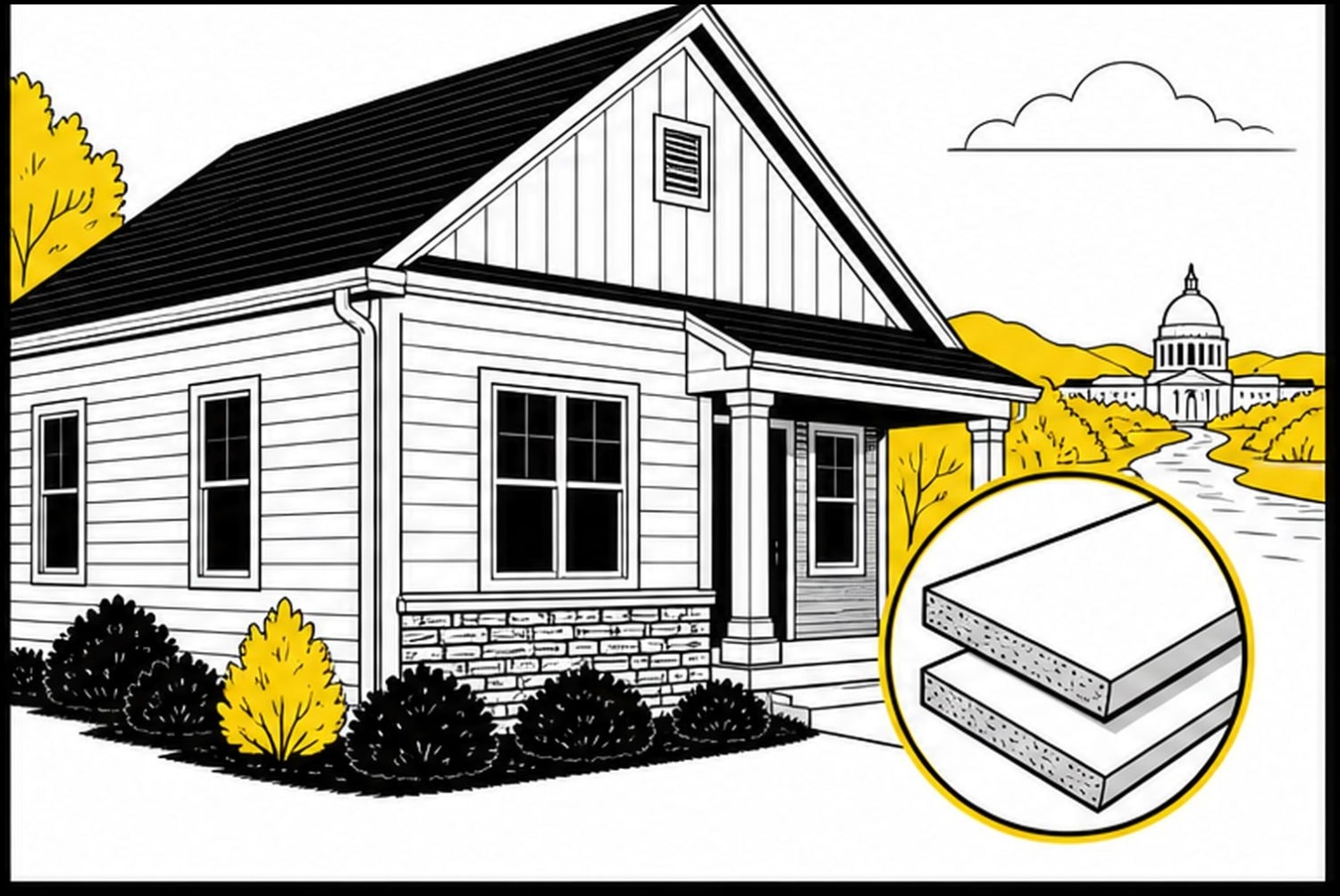 Flat illustration of a Missouri home with fiber-cement siding