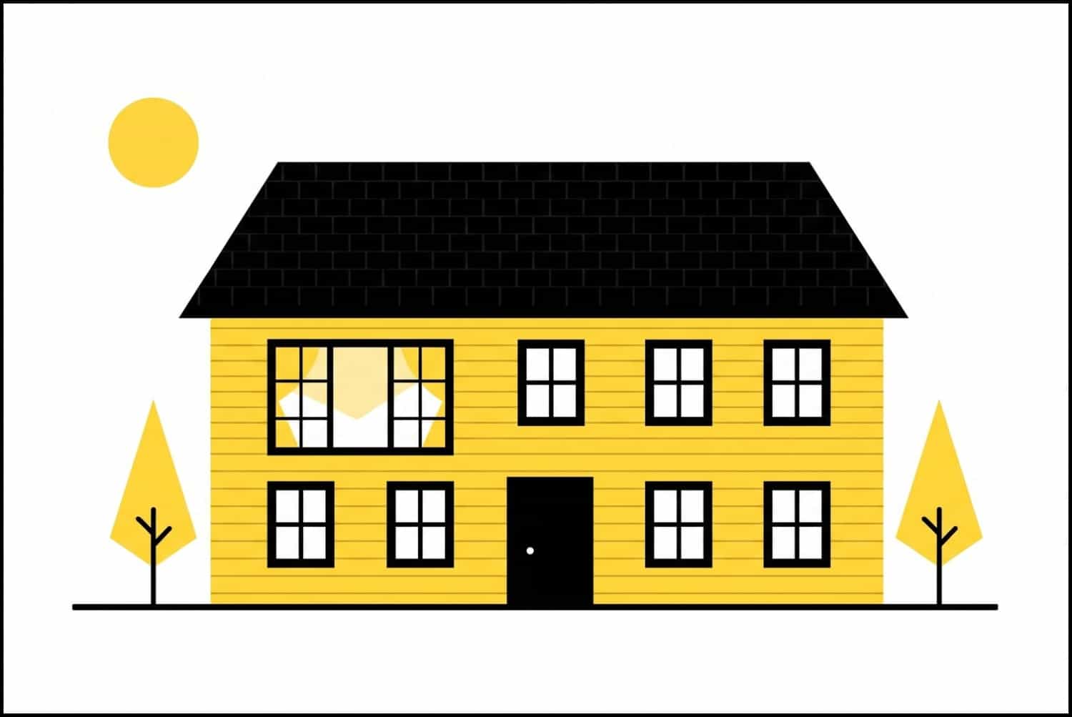 Minimalist flat illustration of a Mid-Missouri home with replacement windows highlighted for winter draft and condensation checks
