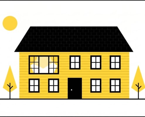 Minimalist flat illustration of a Mid-Missouri home with replacement windows highlighted for winter draft and condensation checks