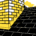 Flat illustration of a brick chimney meeting asphalt shingles with a simple step-flashing line.
