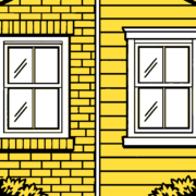 Flat illustration of one brick window opening beside one sided window opening.