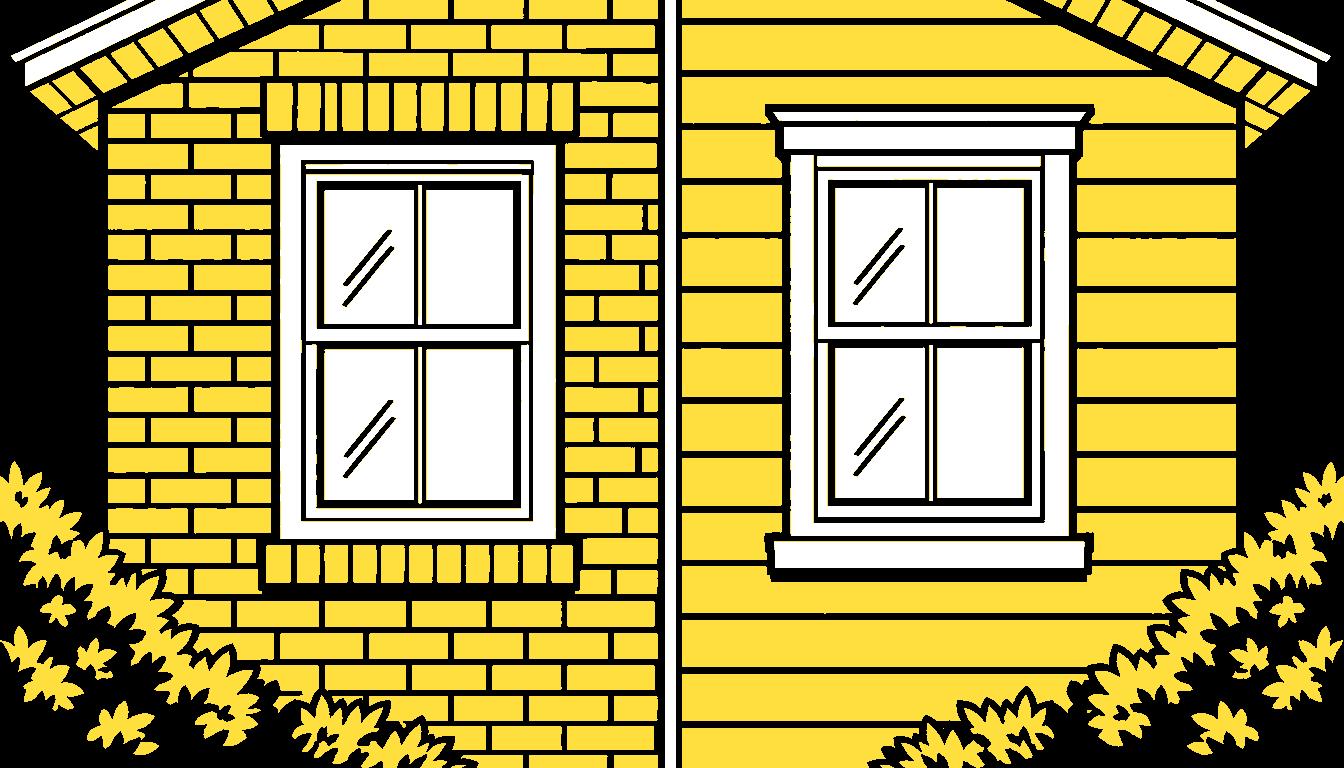 Flat illustration of one brick window opening beside one sided window opening.