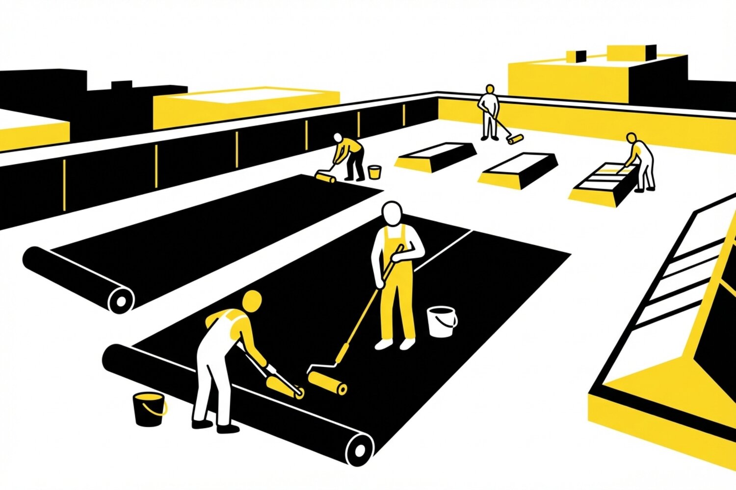 EPDM rubber roofing membrane installation on a flat roof in Mid-Missouri